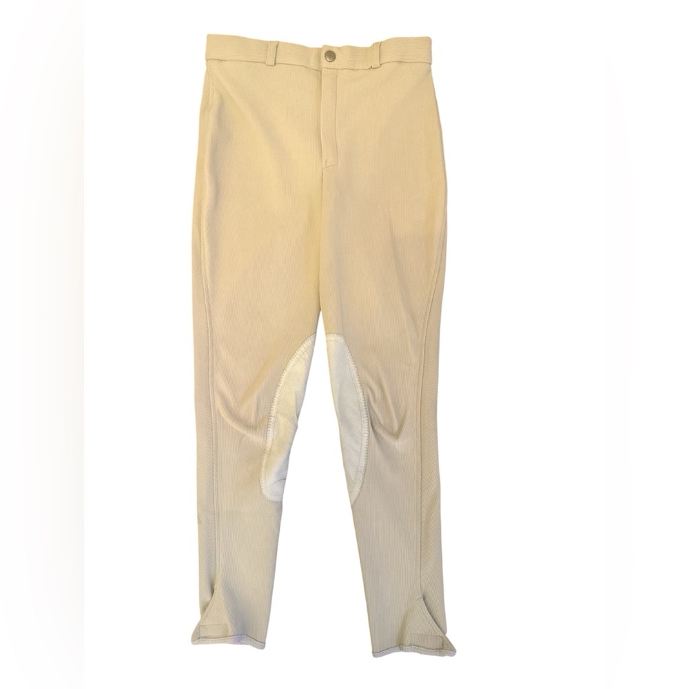 Tuff Rider Riding Breeches Children 16 Front Zip Knee Patch Tan Beige Ribbed